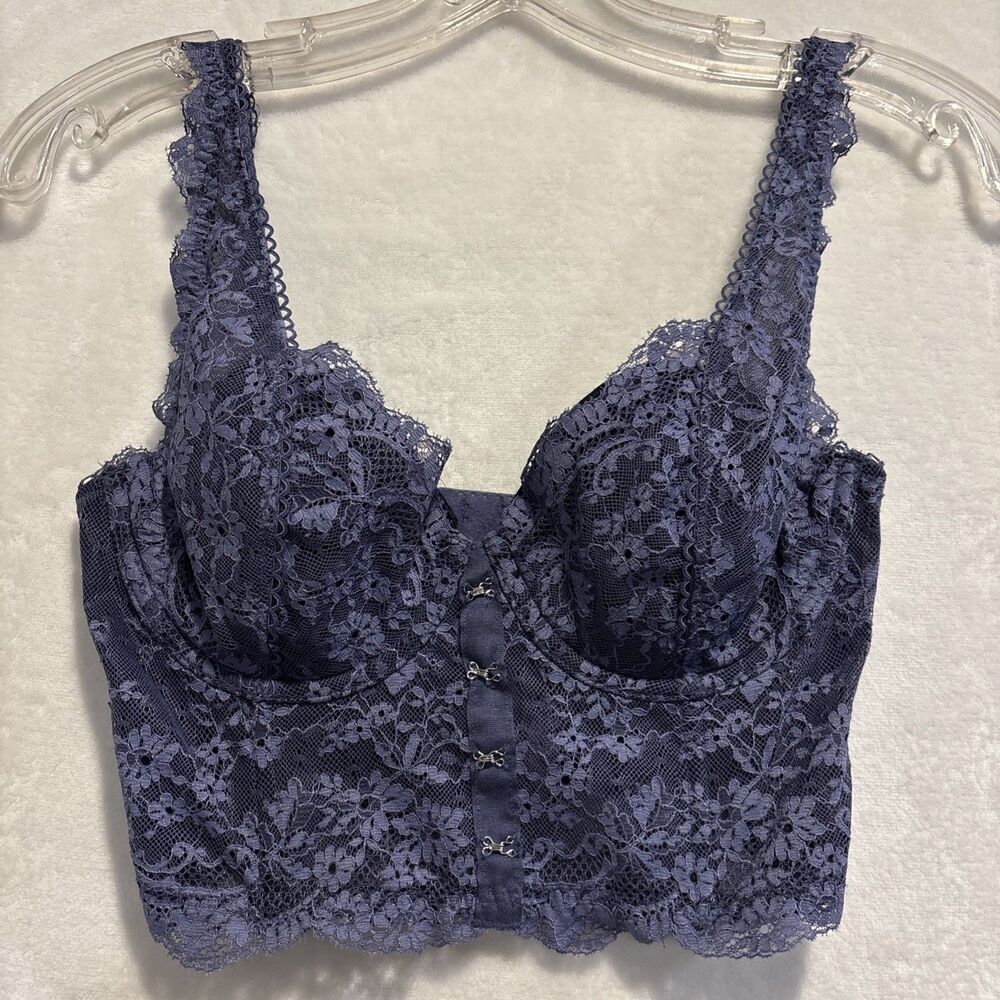 Victoria's Secret Dream Angels Purple Lace Longline Lined Padded Demi Bra 32D